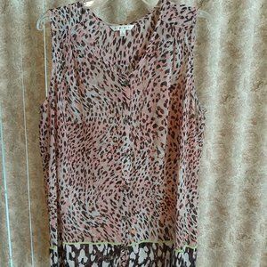 EUC Sheer pink/brown leopard print Cabi sleeveless tunic top size Large